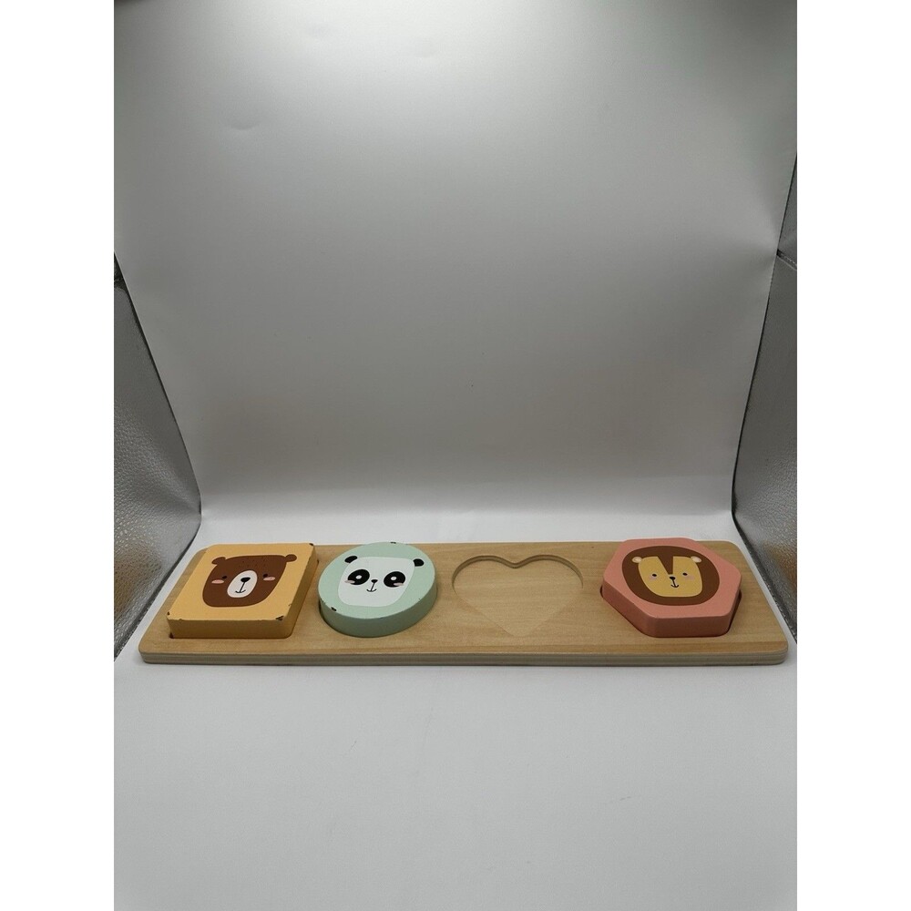 Pearhead Wooden Photo Puzzle Baby Toy Bear Panda Lion Animal Shape 3pc Set”